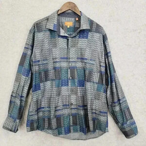 Tallia Men's XL Long Sleeve Button-Up Shirt Printed Gray & Blue 12CT